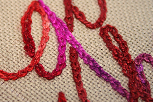 Band sampler: Chain stitch (closeup)